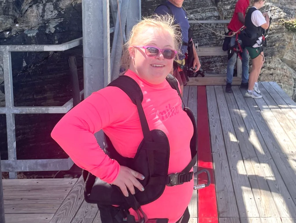 Woman with pink coat